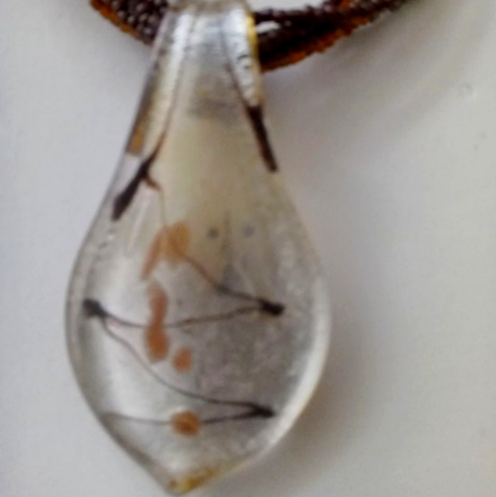 Necklace, Glass Pendant, on beaded chains,